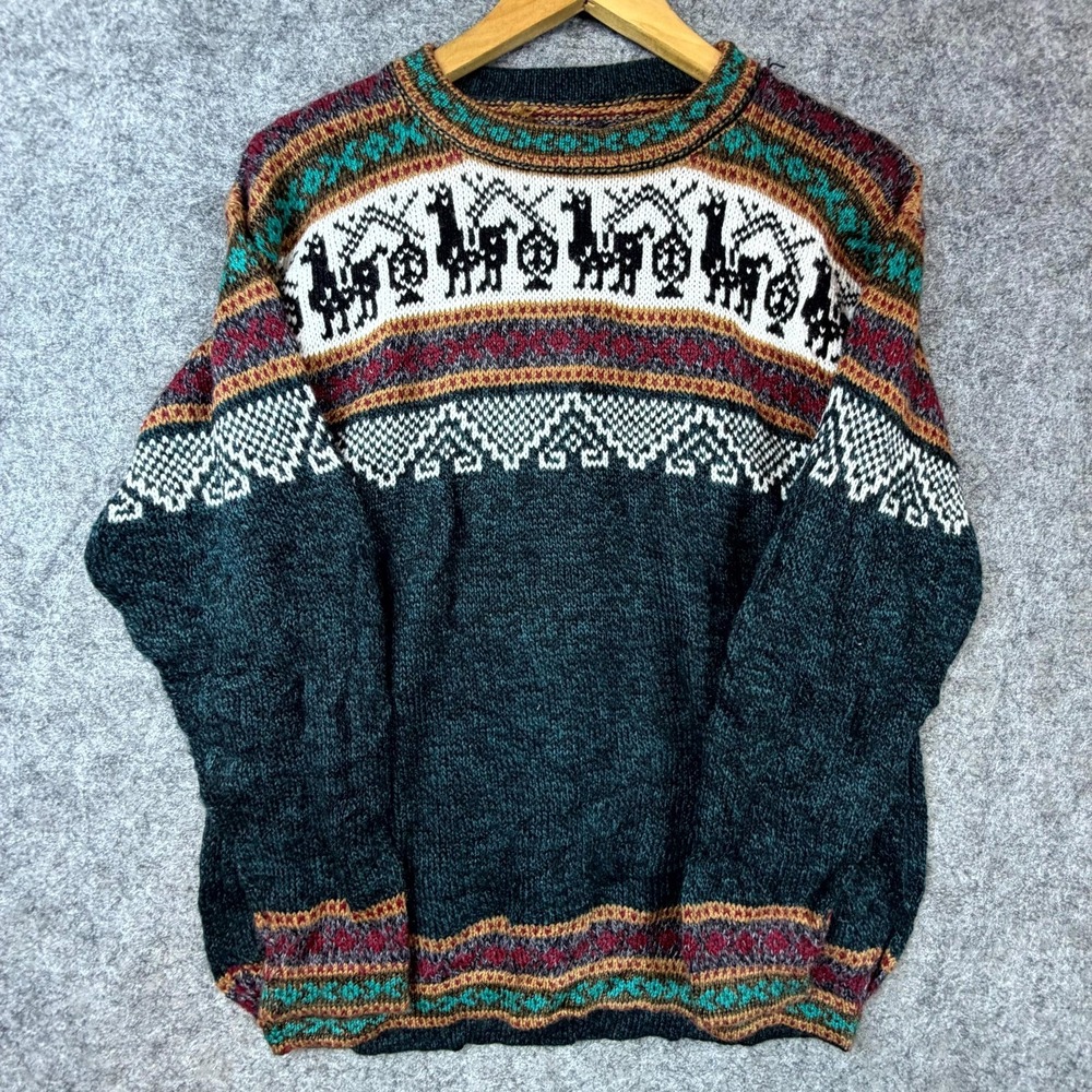 Vintage Sweater Mens S Multicolor Fair Isle Alpaca Motifs Tight Knit Traditional